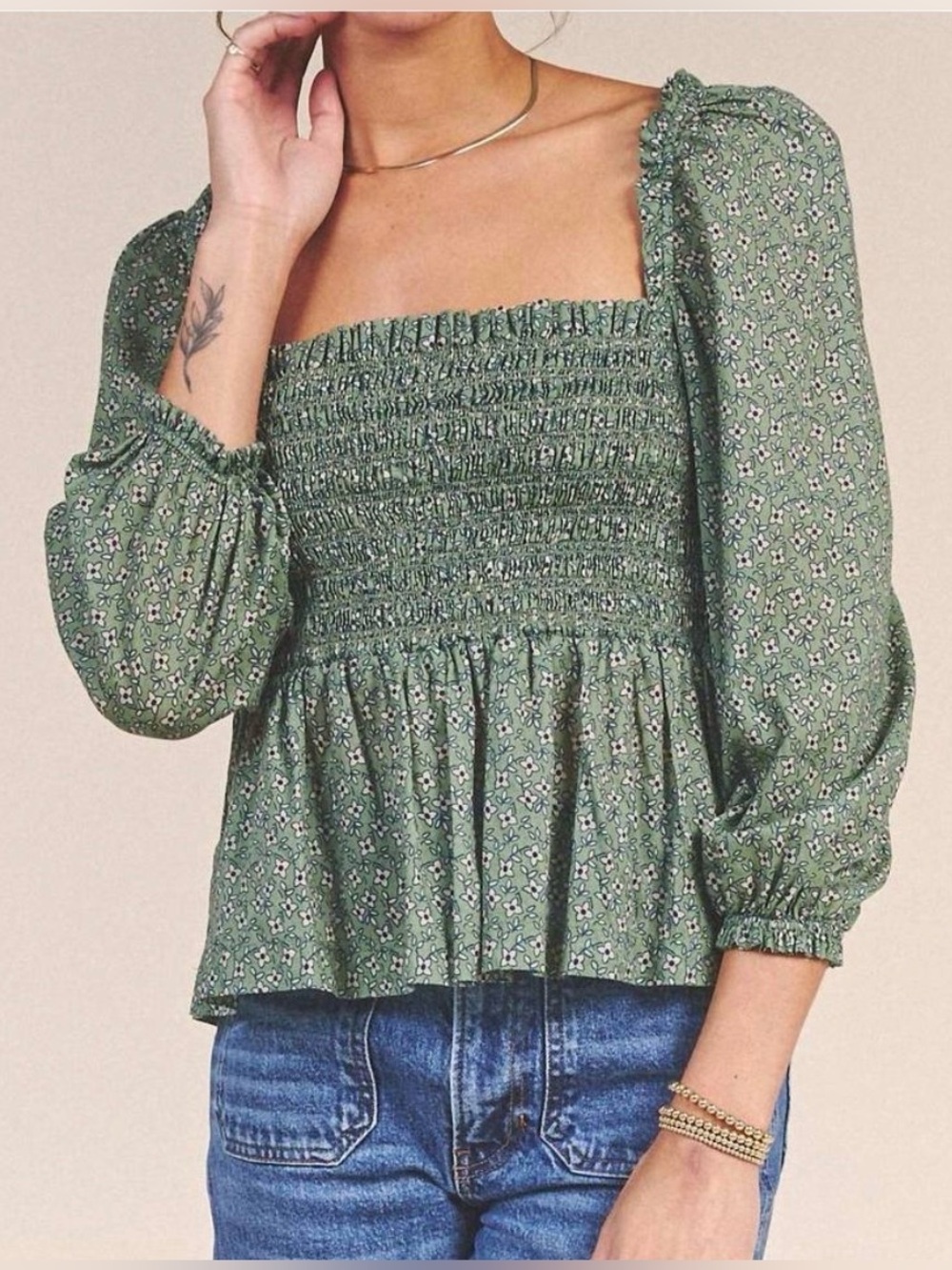 Trovata Birds of Paradis Alize Blouse in Basil Floret